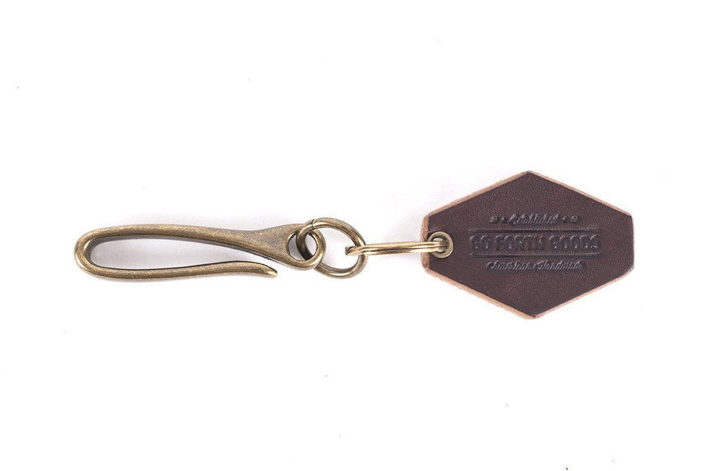 Antique Hotel Key and Leather Luggage Tag Pendant in Brass