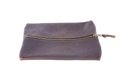 FLAT PACK ZIPPERED LEATHER POUCH