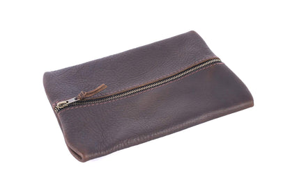 FLAT PACK ZIPPERED LEATHER POUCH