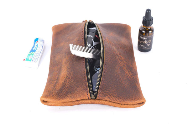 LEATHER TOP ZIPPERED POUCH - SMALL - Go Forth Goods ®