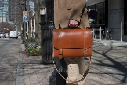 Handmade Leather briefcase - Cooper Satchel - saddle