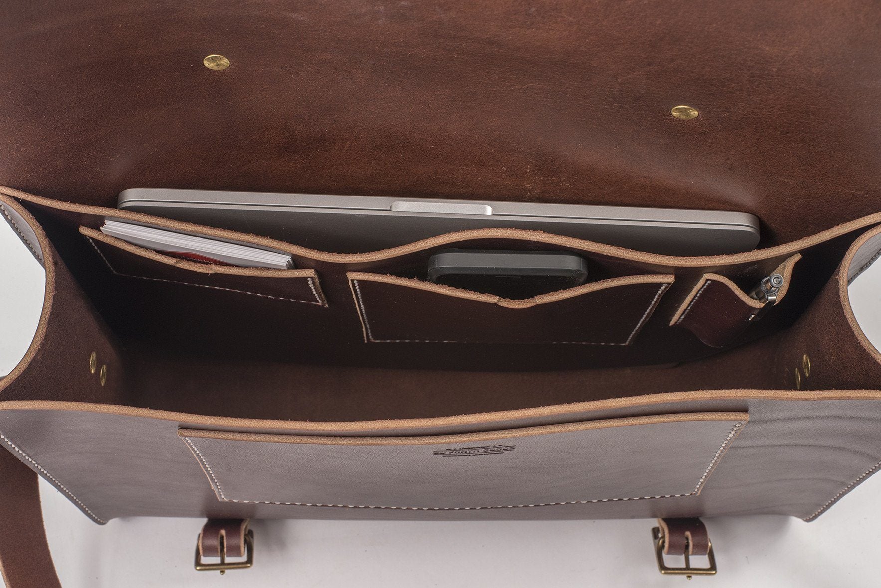 Handmade Leather briefcase - Cooper Satchel - mocha inside