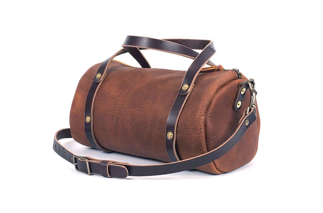 Leopard Strap Shoulder Bag, Genuine Leather Duffle Bag