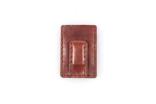 SLIM LEATHER CARD WALLET WITH MAGNETIC MONEY CLIP