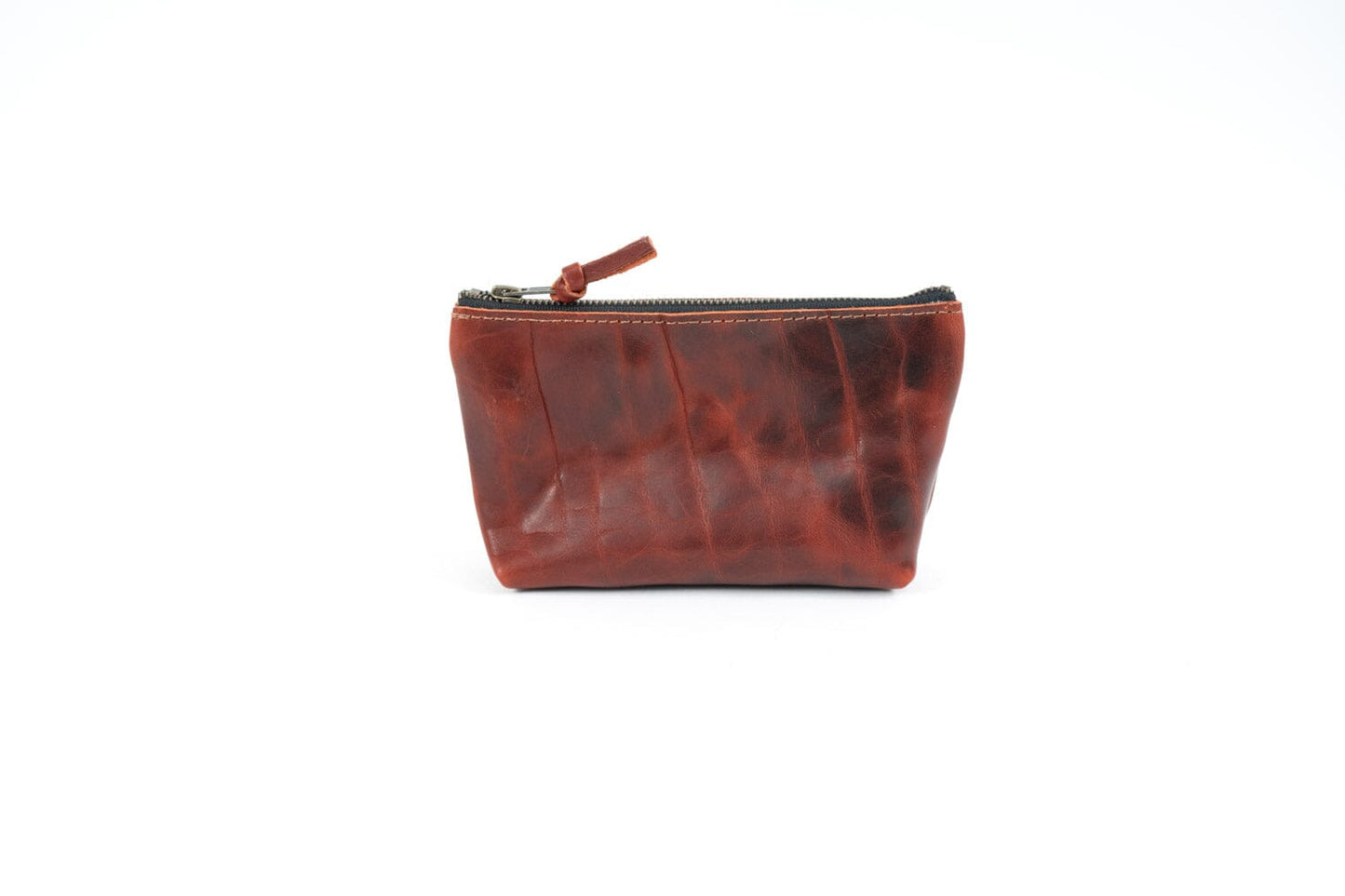 LEATHER TOP ZIPPERED POUCH - SMALL - REDWOOD BISON