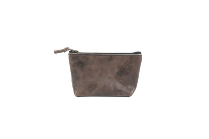 LEATHER TOP ZIPPERED POUCH - SMALL - CHARCOAL BISON