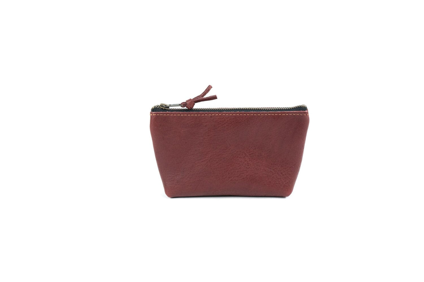 LEATHER TOP ZIPPERED POUCH - SMALL - MERLOT