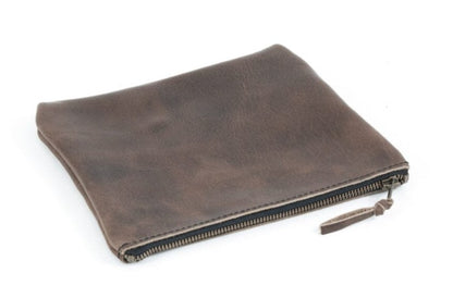 LEATHER TOP ZIPPER POUCH - LARGE