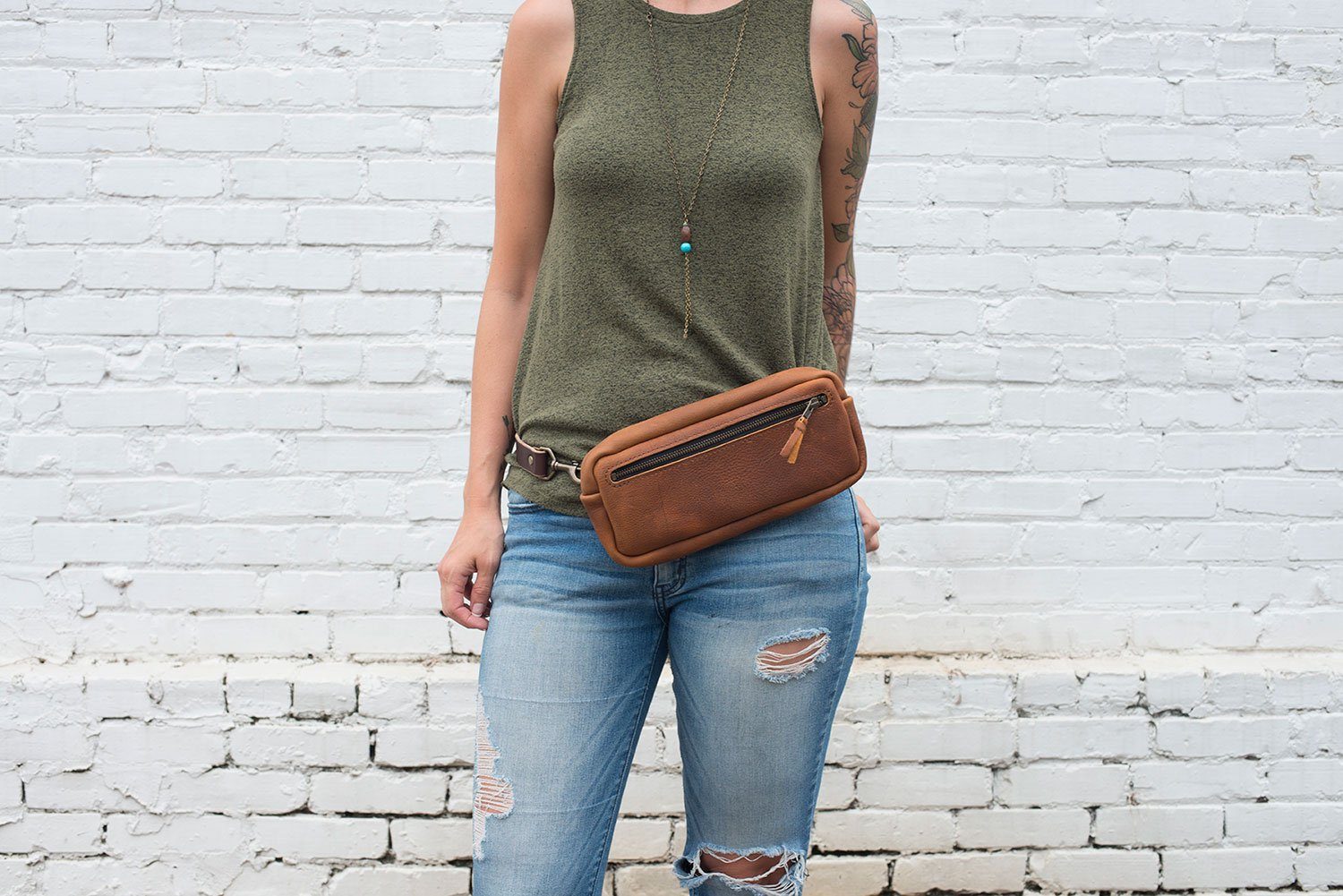 Waist Bag Canvas and Leather Hip Bag Small Fannypack Belt Bag 
