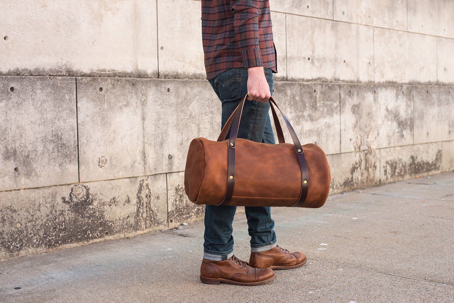 Tan Leather Duffle Bag Men Medium Shoulder Travel Weekender 