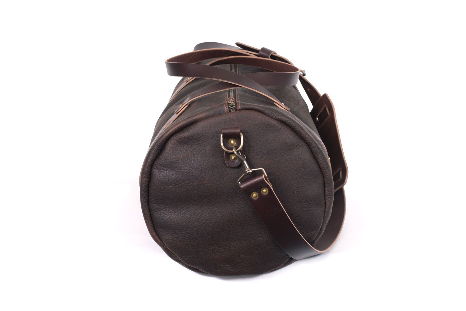 WILLIAM LEATHER ZIPPERED DUFFLE BAG, MADE IN USA