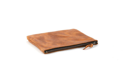 LEATHER TOP ZIPPER POUCH - PEANUT BISON