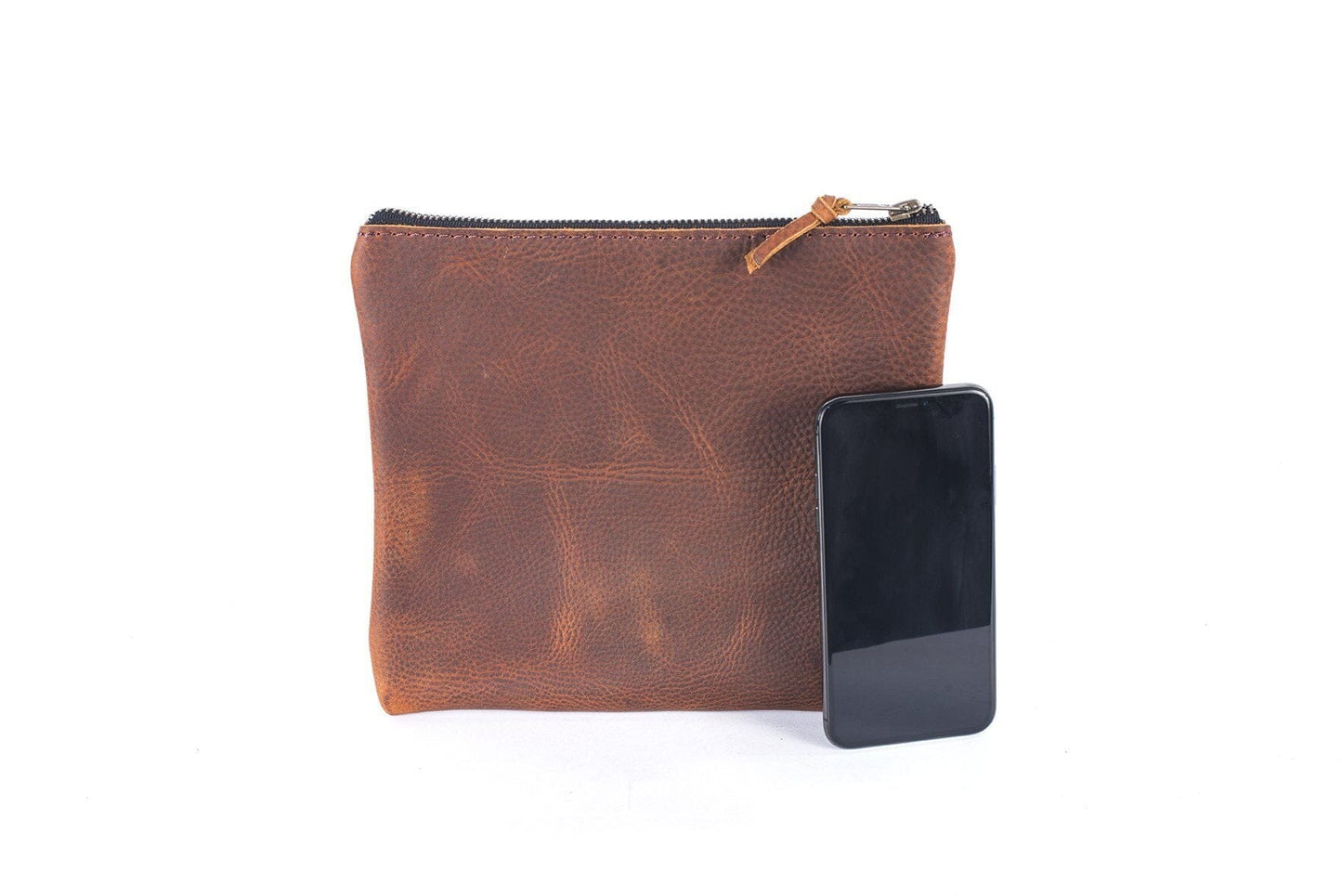 LEATHER TOP ZIPPER POUCH - PEANUT BISON